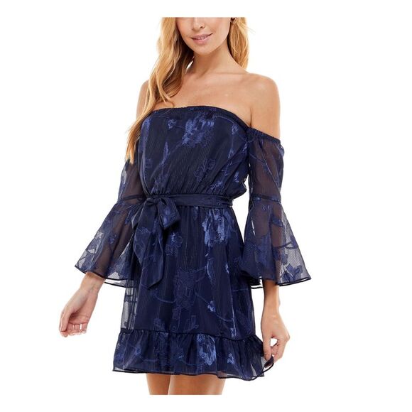 Dresses & Skirts - Elegant Navy Off-Shoulder Mini Dress